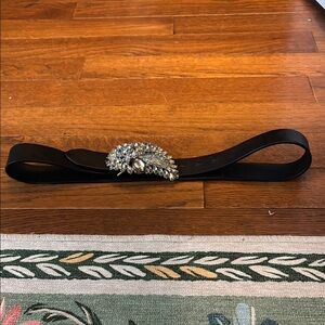 Elegant Black Leather Belt with Silver Embellishment